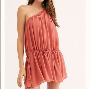 Free People Dress Kaylee Pink Rose Athena One Shoulder Chiffon Dress Large $128
